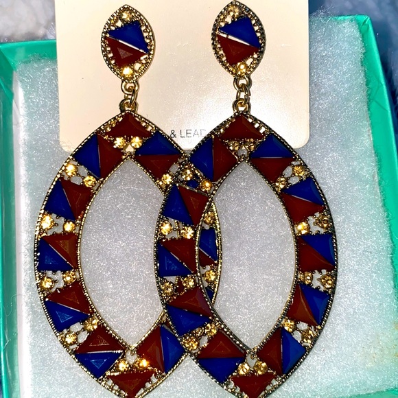 Blue and Brown Hana Statement multiple stone earrings - Picture 2 of 4